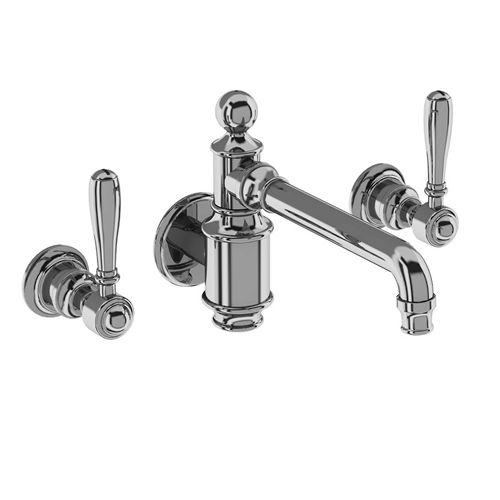 Burlington Arcade Wall Basin Mixer Tap With Lever Handles (Chrome).