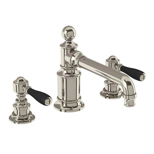 Burlington Arcade 3 Hole Basin Mixer Tap With Lever Handles (Nickel & Black).