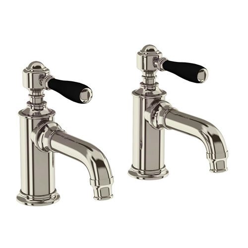 Burlington Arcade Pillar Basin Taps With Lever Handles (Nickel & Black).