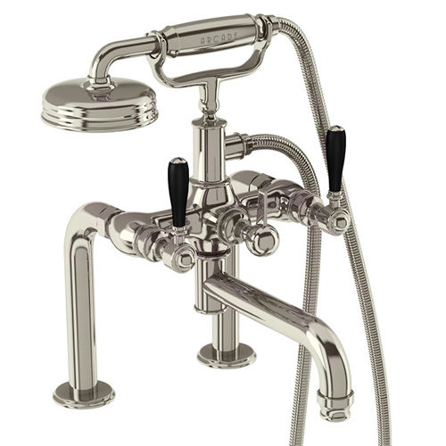 Burlington Arcade Deck Mounted BSM Tap, Lever Handles (Nickel & Black).