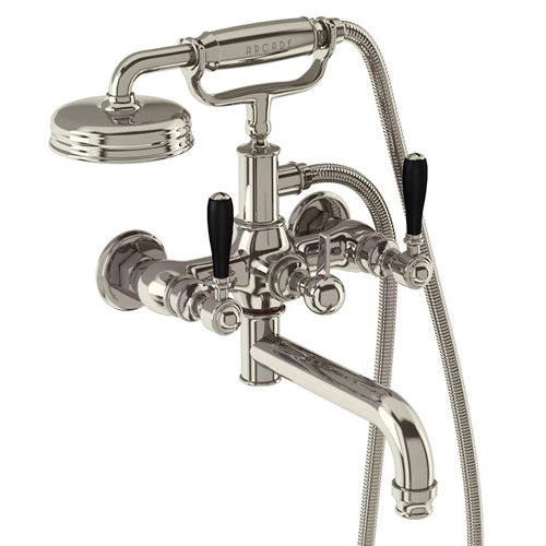 Burlington Arcade Wall Mounted BSM Tap, Lever Handles (Nickel & Black).