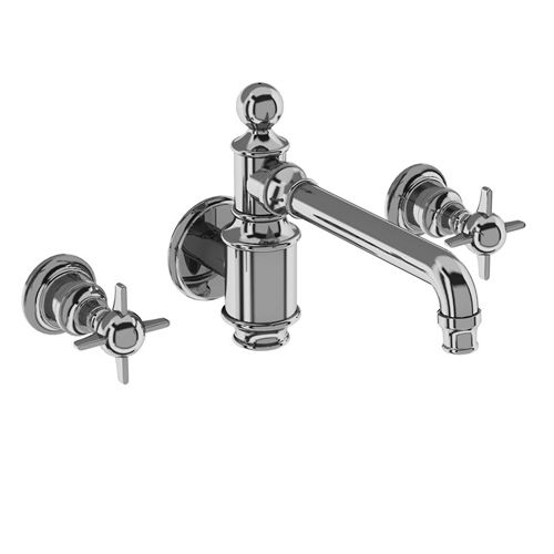 Burlington Arcade Wall Basin Mixer Tap With X-Head Handles (Chrome).