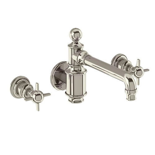 Burlington Arcade Wall Basin Mixer Tap With X-Head Handles (Nickel).