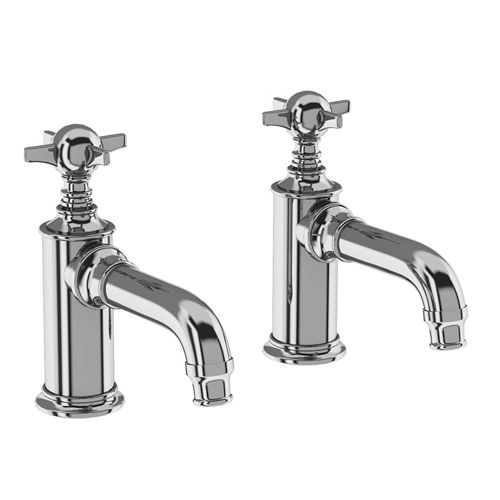 Burlington Arcade Pillar Basin Taps With Crosshead Handles (Chrome).