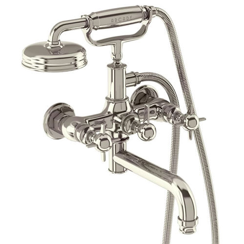 Burlington Arcade Wall Mounted BSM Tap, X-Head Handles (Nickel).