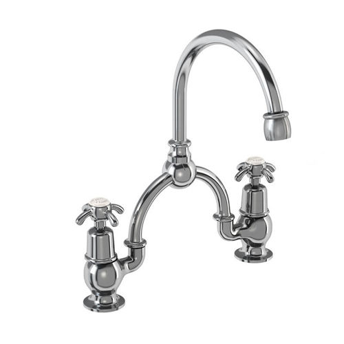 Burlington Anglesey 2 Hole Arch Basin Mixer Tap (Chrome & Medici, 230mm).