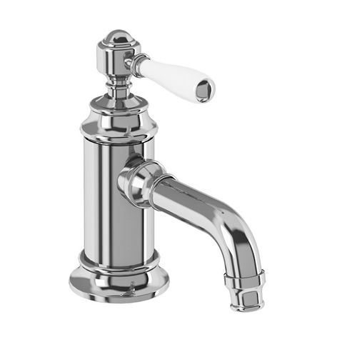 Burlington Arcade Basin Mixer Tap With Lever Handle (Chrome & White).