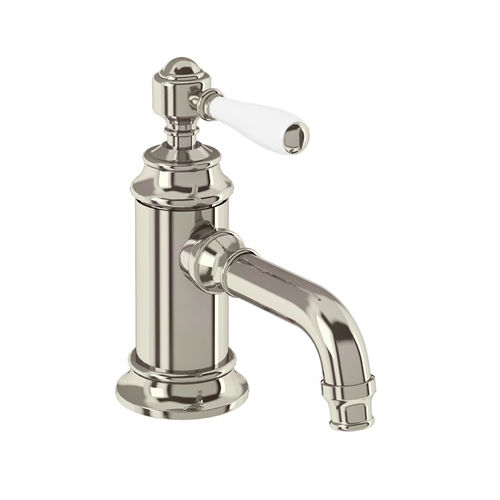 Burlington Arcade Basin Mixer Tap With Lever Handle (Nickel & White).