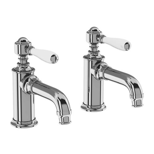 Burlington Arcade Pillar Basin Taps With Lever Handles (Chrome & White).