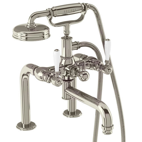 Burlington Arcade Deck Mounted BSM Tap, Lever Handles (Nickel & White).