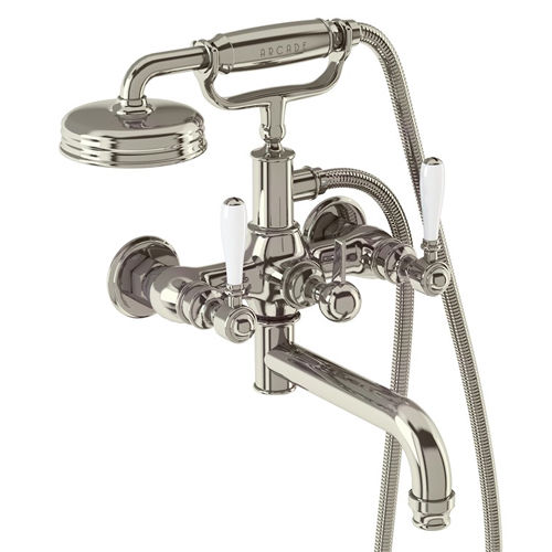 Burlington Arcade Wall Mounted BSM Tap, Lever Handles (Nickel & White).