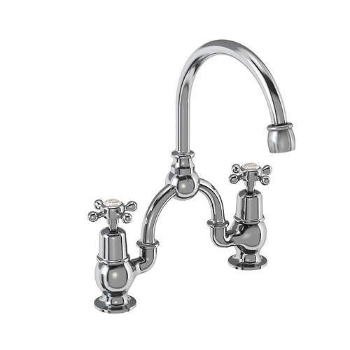 Burlington Claremont 2 Hole Arch Basin Mixer Tap (Chrome & Medici, 230mm).