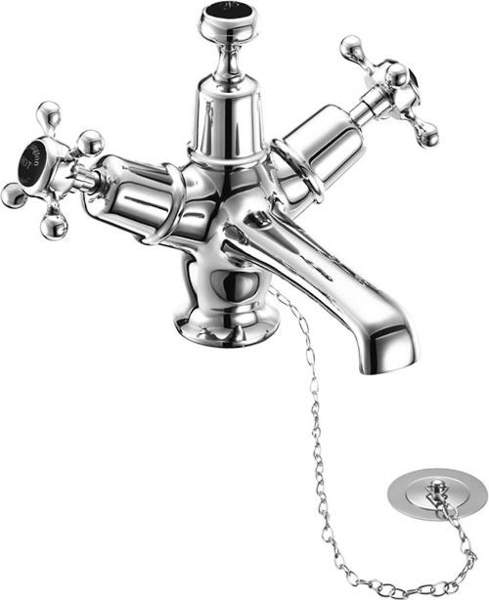 Burlington Claremont Basin Tap With Plug & Chain Waste (Chrome & Black).