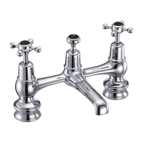 Burlington Claremont 2 Hole Basin Mixer Tap With Waste (QT, Chr & Black).