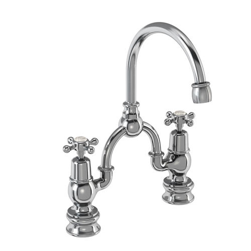 Burlington Claremont 2 Hole Arch Basin Mixer Tap (Chrome & Medici, 200mm).