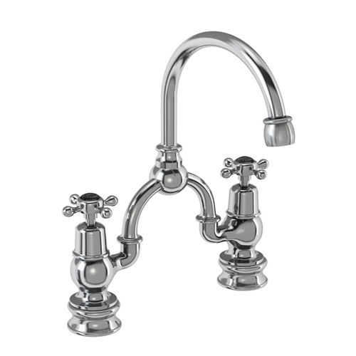 Burlington Claremont 2 Hole Arch Basin Mixer Tap (Chrome & Black, 230mm).