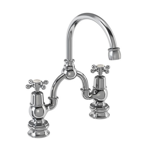 Burlington Claremont 2 Hole Arch Basin Mixer Tap (Chrome & Medici, 230mm).