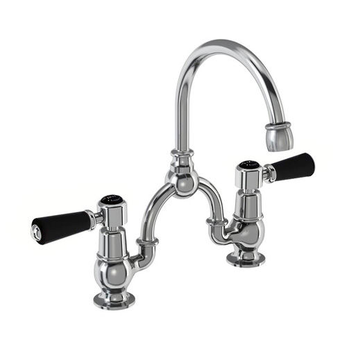 Burlington Kensington 2 Hole Arch Basin Mixer Tap (Chrome & Black, 200mm).