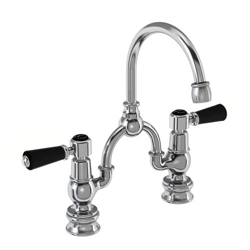 Burlington Kensington 2 Hole Arch Basin Mixer Tap (Chrome & Black, 200mm).