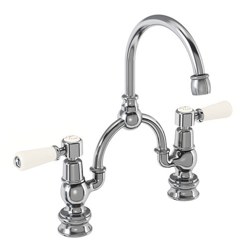 Burlington Kensington 2 Hole Arch Basin Mixer Tap (Chrome & Medici, 200mm).