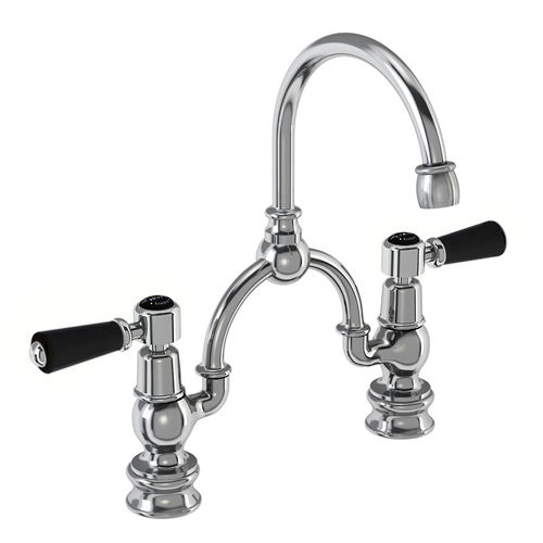 Burlington Kensington 2 Hole Arch Basin Mixer Tap (Chrome & Black, 230mm).