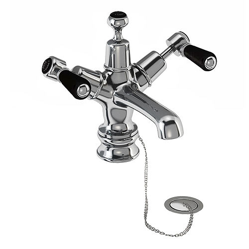 Burlington Kensington Basin Tap With Plug & Chain Waste (Chrome & Black).