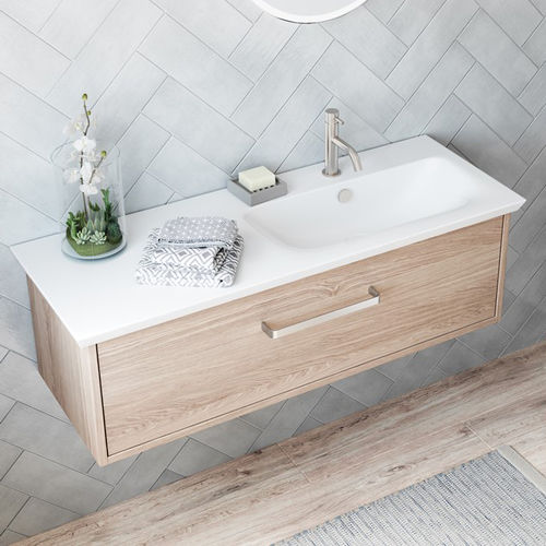 Crosswater Arena Vanity Unit With Ceramic Basin (1000mm, Modern Oak, RH).