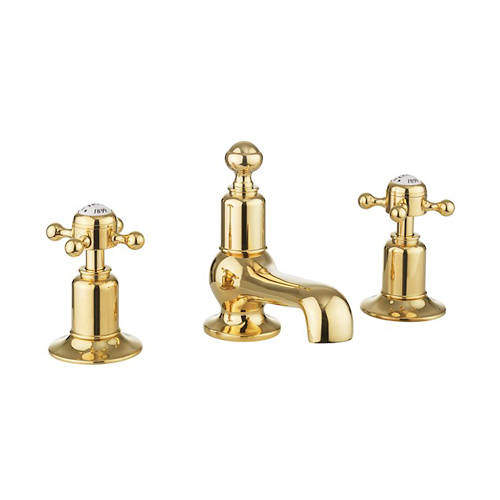 Crosswater Belgravia 3 Hole Basin Tap With Waste (Crosshead, Unlac Brass).