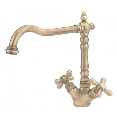 Hydra Slane Kitchen Tap With Crosshead Controls (Antique Brass).