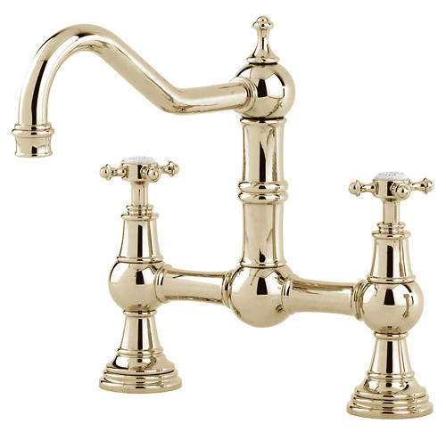 Perrin & Rowe Provence Bridge Kitchen Tap With X-Head Handles (Gold).