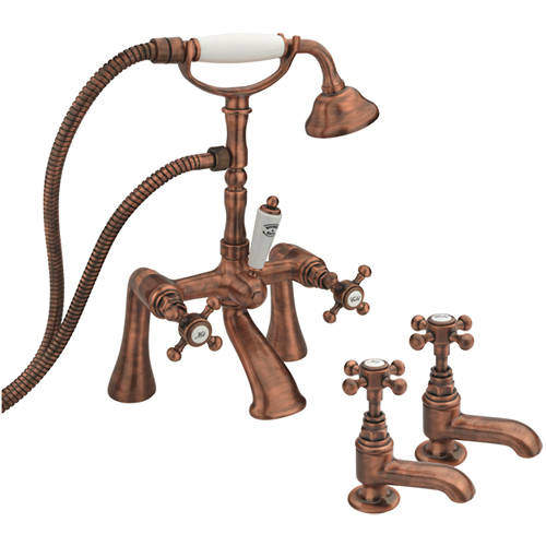 Tre Mercati Allora Basin & Bath Shower Mixer Tap Pack (Copper).