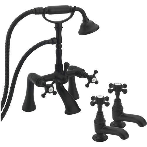 Tre Mercati Allora Basin & Bath Shower Mixer Tap Pack (Matt Black).