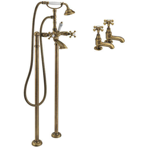 Tre Mercati Allora Basin & Floor Standing Bath Shower Mixer Tap (Bronze).