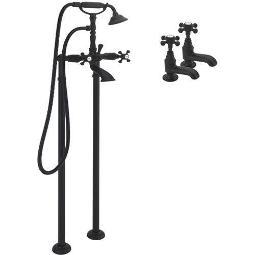 Tre Mercati Allora Basin & Floor Standing Bath Shower Mixer Tap (Matt Black).