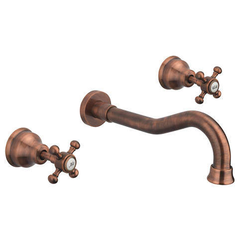 Tre Mercati Allora 3 Hole Wall Mounted Basin Tap & Waste (Copper).