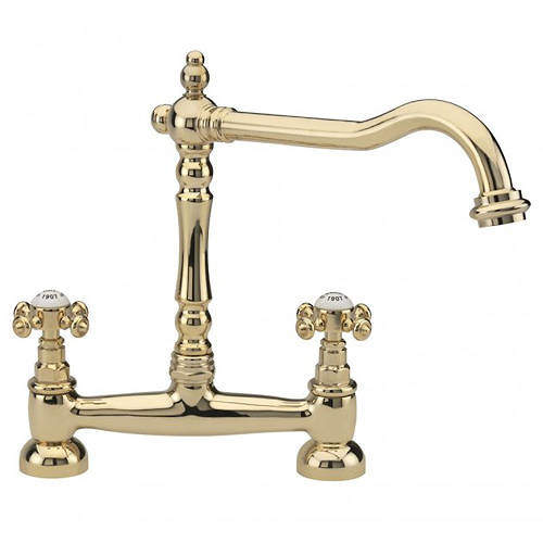 Tre Mercati Kitchen French Classic Bridge Mixer Tap (Polished Brass).