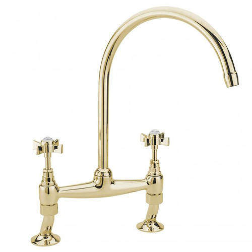 Tre Mercati Florence Dual Flow  Bridge Sink Mixer Kitchen Tap (Antique Gold).