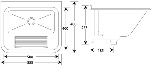 Technical image of Acorn Thorn Small Wall Mounted Utility Sink 555mm (Stainless Steel).