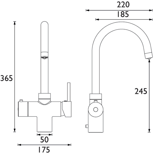 Technical image of Bristan Rapid 3 In 1 Instant Boiling Water Kitchen Tap (Chrome).