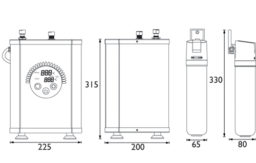 Technical image of Bristan Rapid 3 In 1 Instant Boiling Water Kitchen Tap (Chrome).