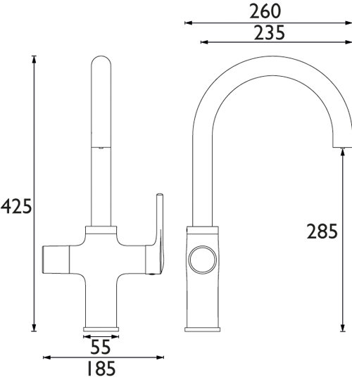 Technical image of Bristan Rapid 4 In 1 Instant Boiling Water Kitchen Tap (Chrome).