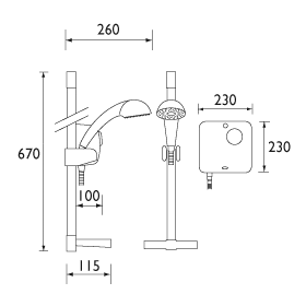 Technical image of Bristan Power Showers 1000 Thermostatic Power Shower In White.