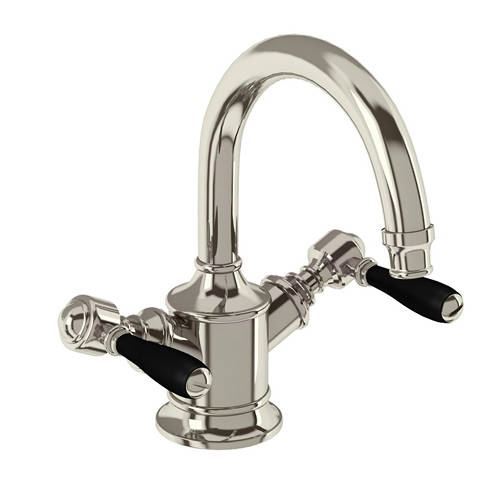 Larger image of Burlington Arcade Basin Mixer Tap With Lever Handles (Nickel & Black).