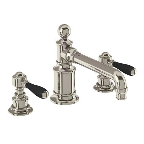 Larger image of Burlington Arcade 3 Hole Basin Mixer Tap With Lever Handles (Nickel & Black).