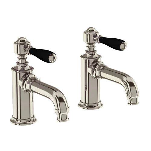 Larger image of Burlington Arcade Pillar Basin Taps With Lever Handles (Nickel & Black).