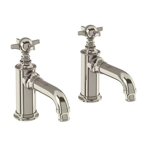 Larger image of Burlington Arcade Pillar Basin Taps With Crosshead Handles (Nickel).