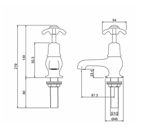 Technical image of Burlington Anglesey Basin Taps 3" (Chrome & Medici).