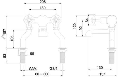 Technical image of Burlington Anglesey Bath Filler Tap (Chrome & Medici).