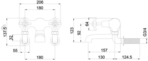 Technical image of Burlington Anglesey Wall Mounted Bath Filler Tap (Chrome & Medici).