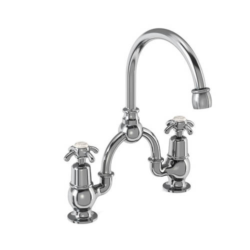 Larger image of Burlington Anglesey 2 Hole Arch Basin Mixer Tap (Chrome & Medici, 200mm).